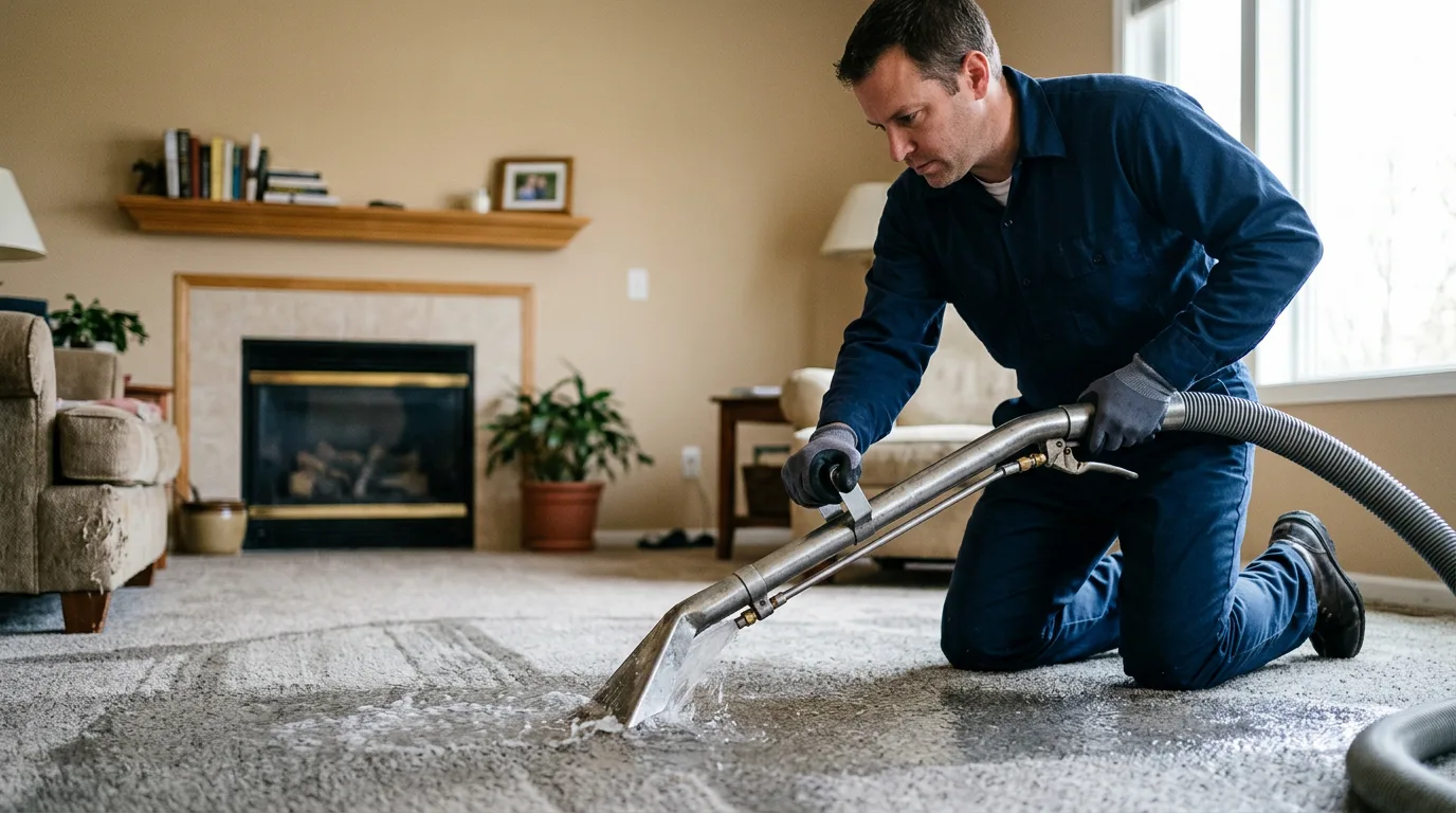 Water damage restoration technician working near Chase, KS